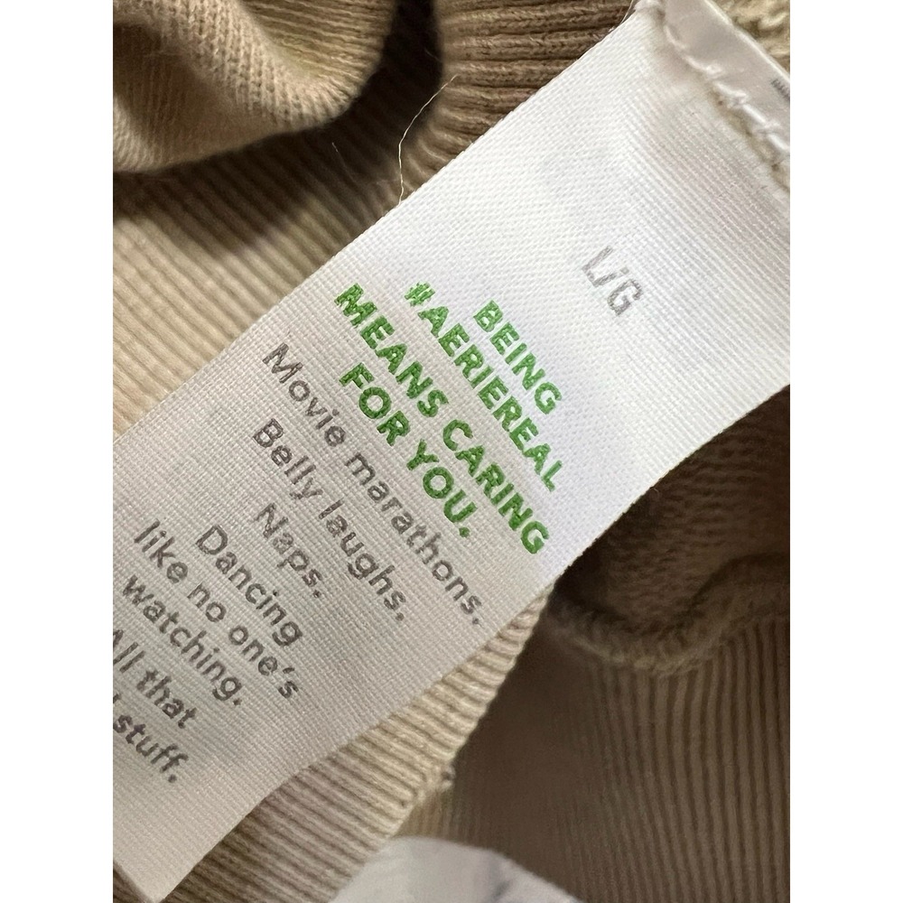 Aerie Big Chill Crew Sweatshirt Women's Large Tan Khaki Fleece Oversized Comfy - Picture 6 of 8
